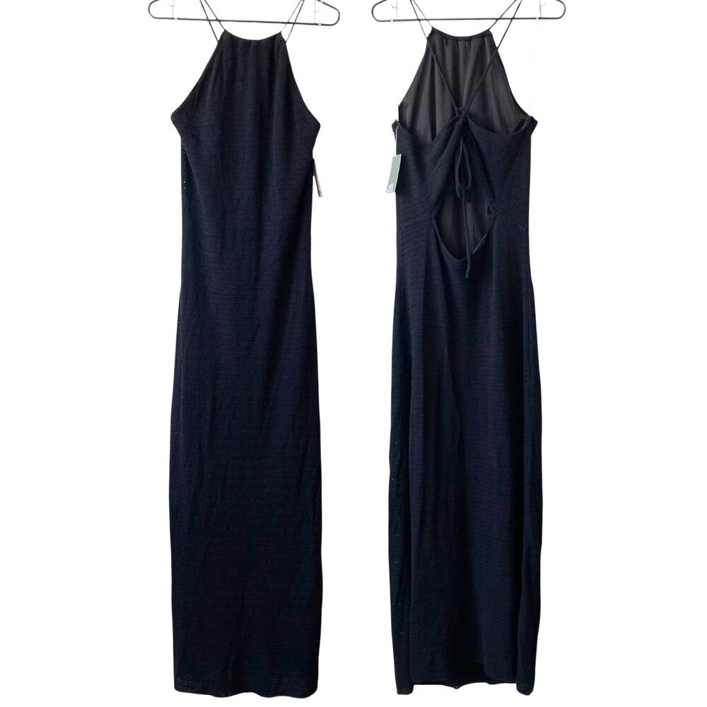 NEW WILD FABLE Crochet Knit Halter Maxi Dress Sz XXL Black Criss Cross Tie Back